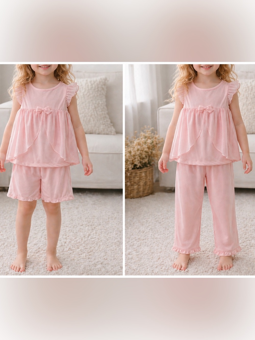 Carter’s Sleepwear Girls 3 Pc Pink Ruffled Sparkle Top, Pants, Shorts Set NWT